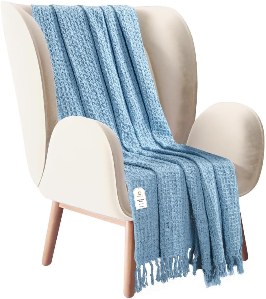 Manta 100% algodón de punto gofre, calidad de 405 GSM, ligera, lavada, suave, transpirable, para adultos y niños, capa de manta perfecta para sofá,