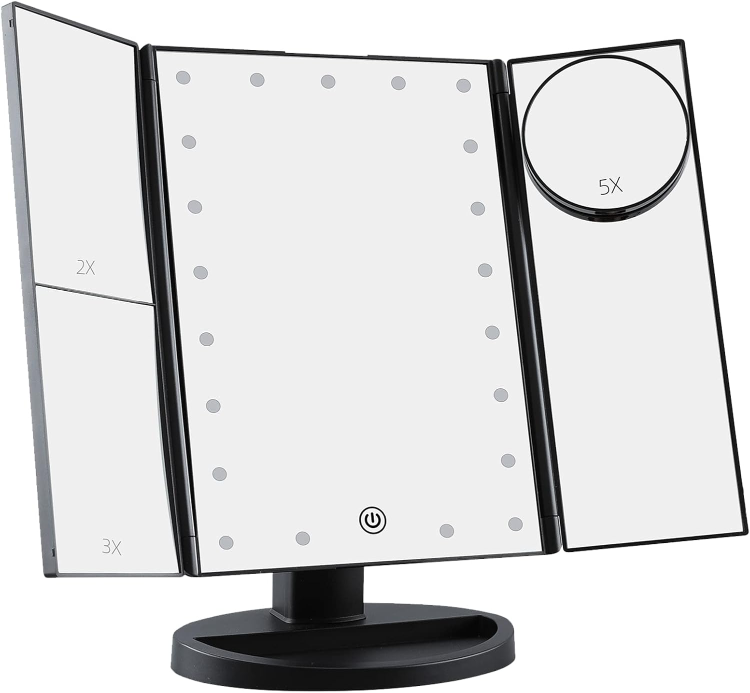Essbhach Espejo de maquillaje con 21 luces LED, 4 ampliaciones y atenuación de pantalla táctil, rotación de 180 con doble potencia y brillo