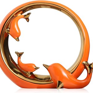 Figuras de delfín de cerámica de oro naranja, decoración costera del hogar, centros de mesa modernos del océano para sala de estar, comedor, Figuras de delfín de cerámica de oro naranja, decoración costera del hogar, centros de mesa modernos del océano para sala de estar, comedor,