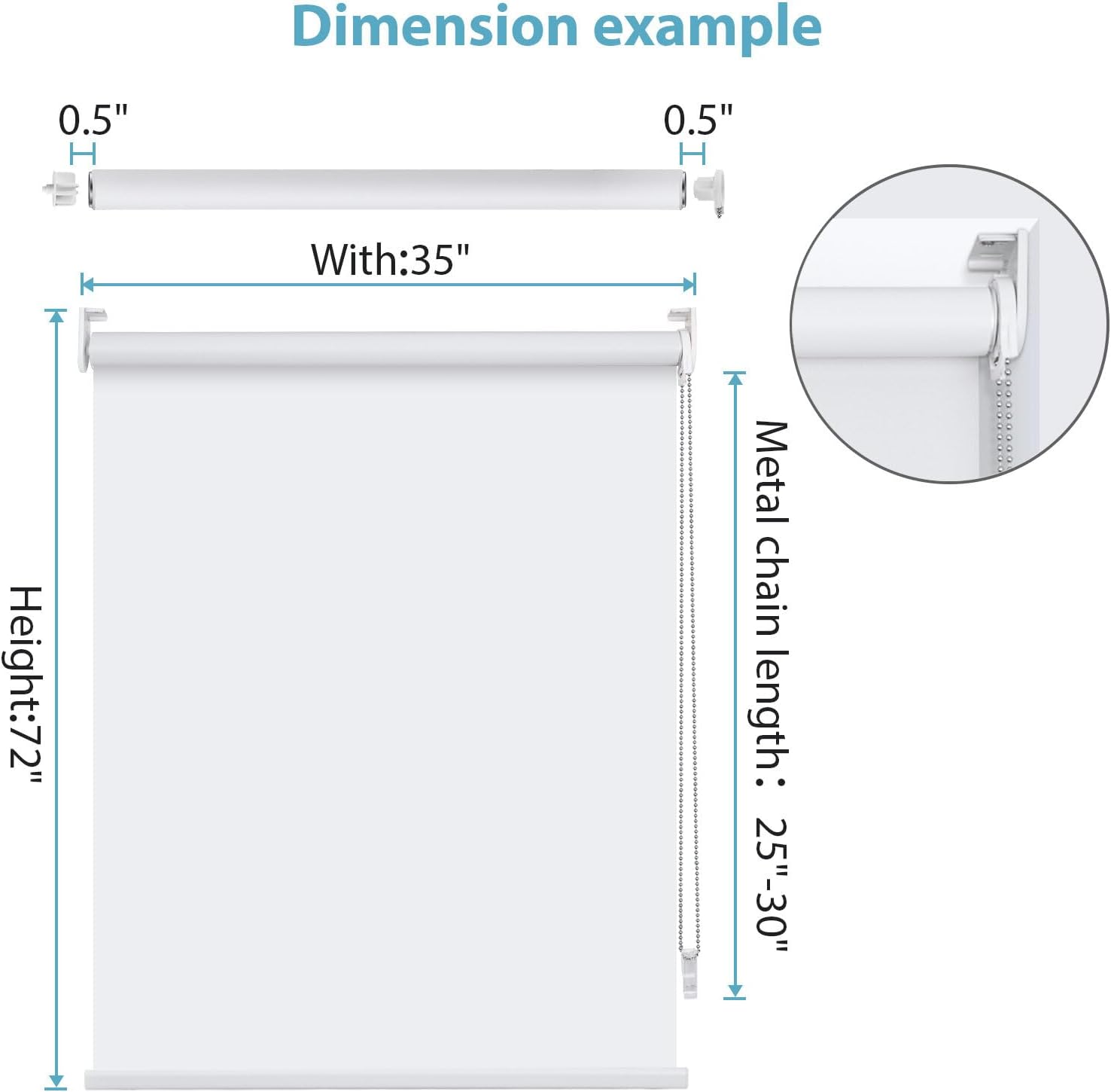 Persianas enrollables opacas para ventanas, 46 pulgadas de ancho x 72 pulgadas de alto, color blanco, persianas extraíbles para ventanas con cordón