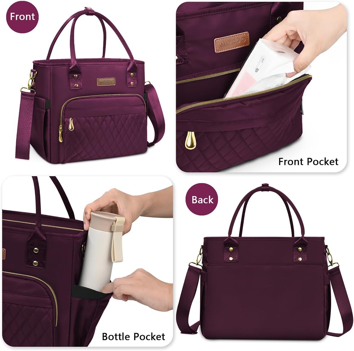 MIYCOO – Lonchera para mujer, a prueba de fugas, con aislamiento, grande, con 2 compresas frías, color morado