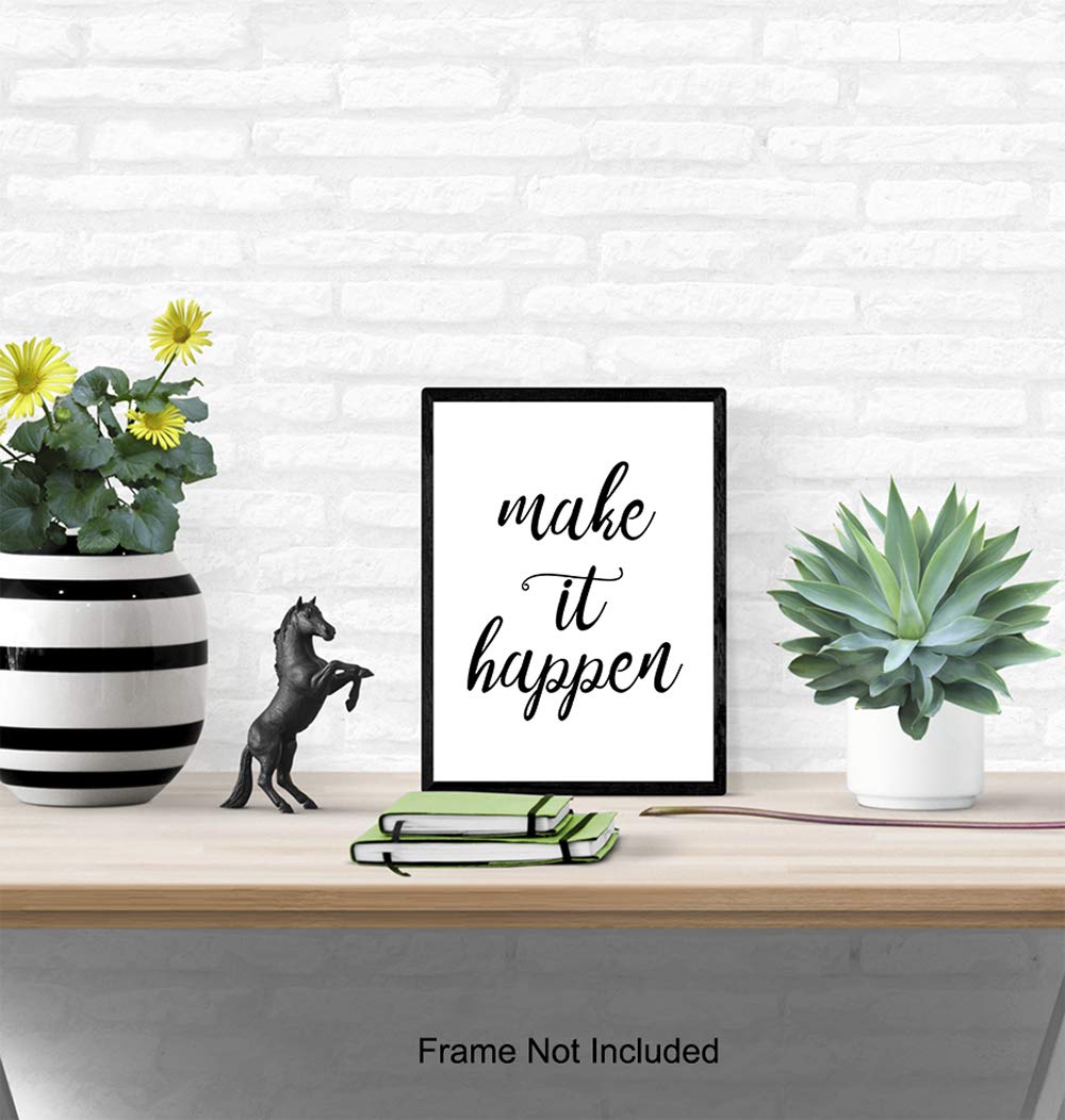 Make It Happen – Unframed Wall Art Print Typography – Perfect Affordable Gift – Motivational Quote – Great For Office and Home Decor – Ready to