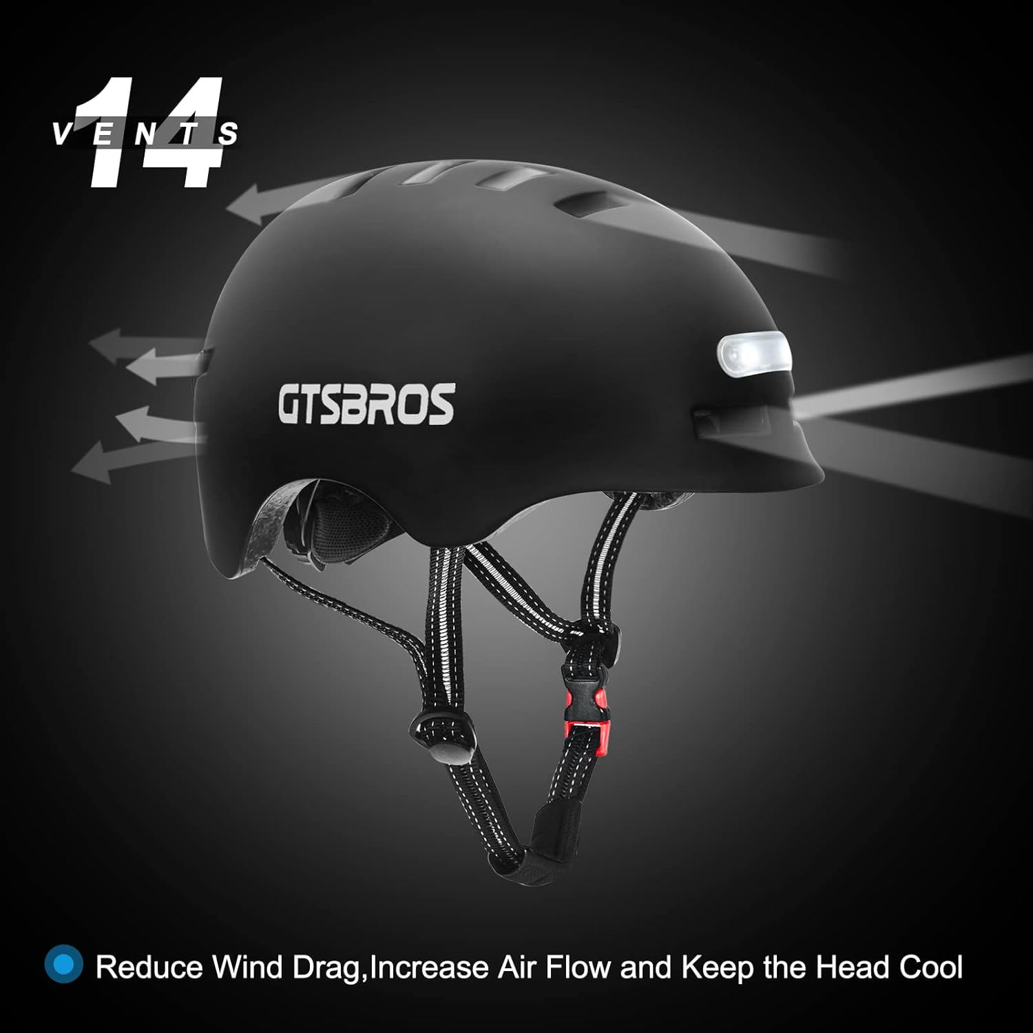 GTSBROS Casco de bicicleta para adultos con luz, luces LED delanteras y traseras, casco de bicicleta ajustable para adultos, hombres y mujeres,