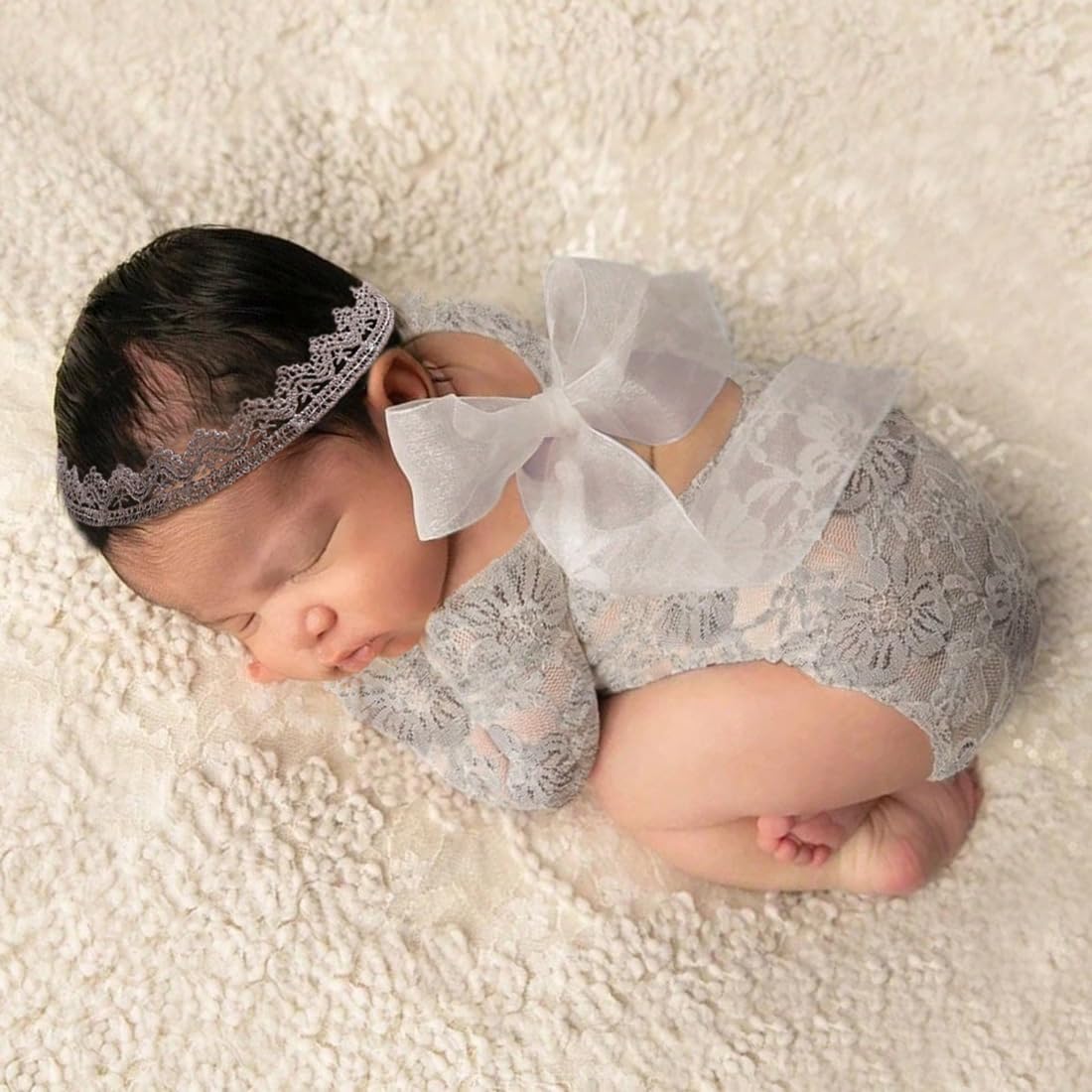 Traje de fotografía para bebé, traje de encaje para recién nacido, sesión de fotos, diadema de flores, disfraz de princesa