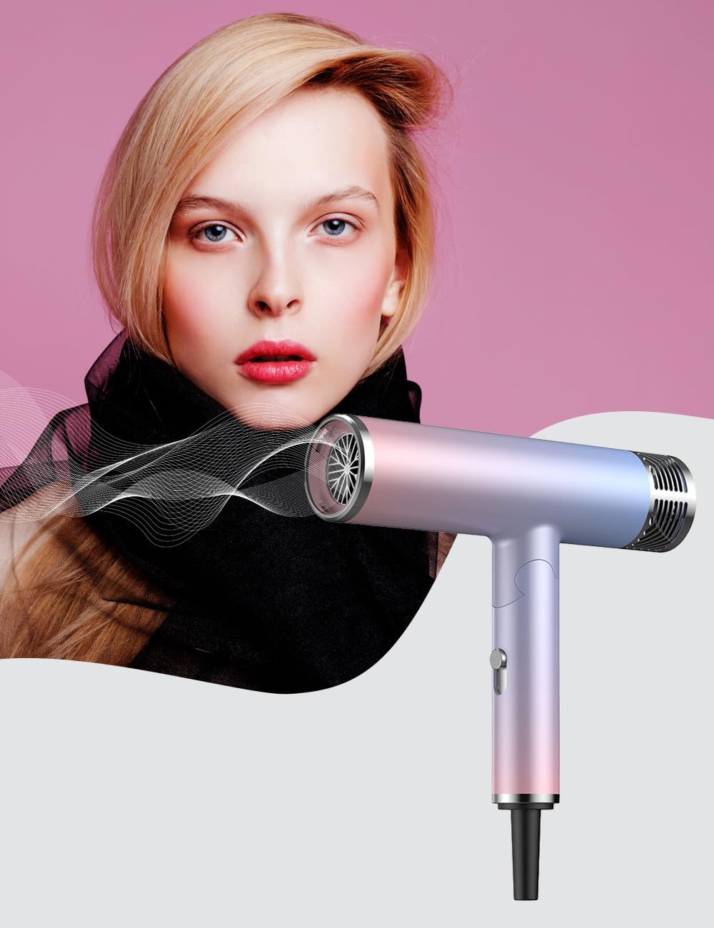 Secador de pelo profesional con mango plegable, 110000 RPM motor sin escobillas secador iónico con difusor, secador de pelo ligero de viaje, 3