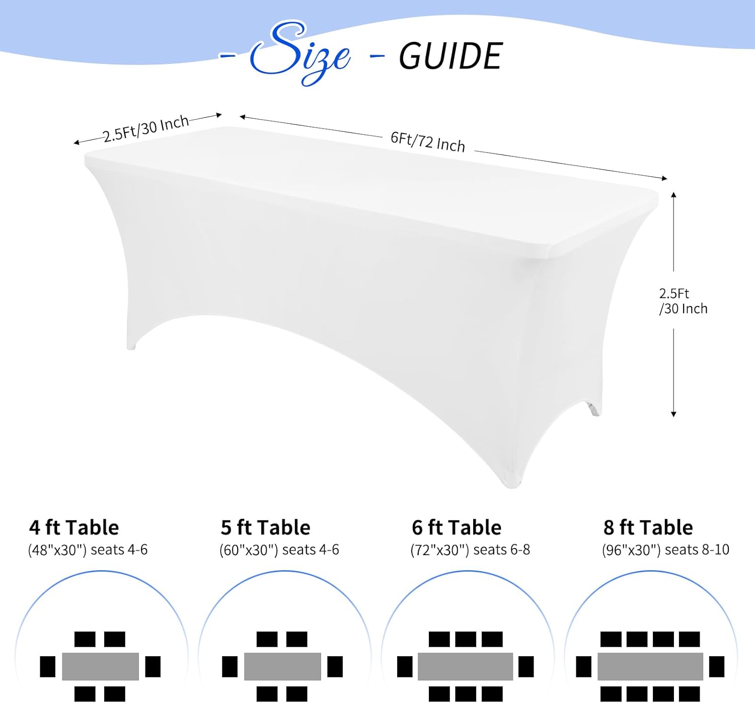 Paquete de 10 manteles de elastano ajustables de 6 pies, manteles elásticos para mesas plegables rectangulares de 6 pies, manteles de elastano para