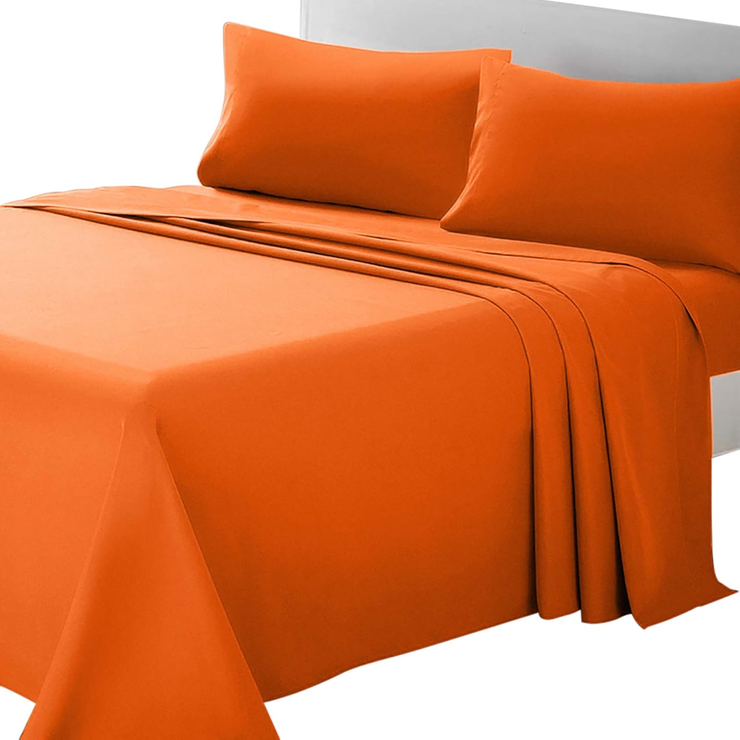 ARTALL Juego de sábanas de microfibra suave de 4 piezas con bolsillo profundo, tamaño King, naranja