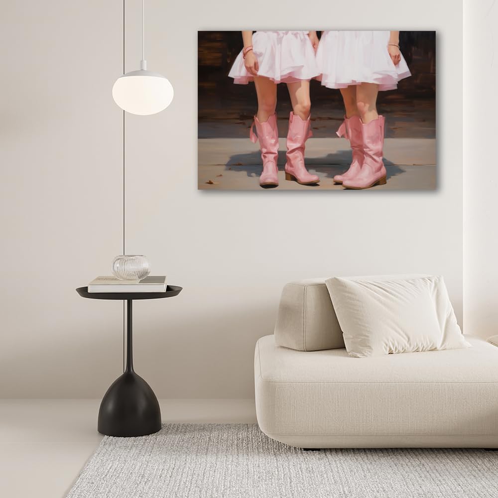 Preppy – Lienzo decorativo para la pared, pósteres vintage de botas de vaquera, estampado de vaquera costera rosa, divertido y moderno para