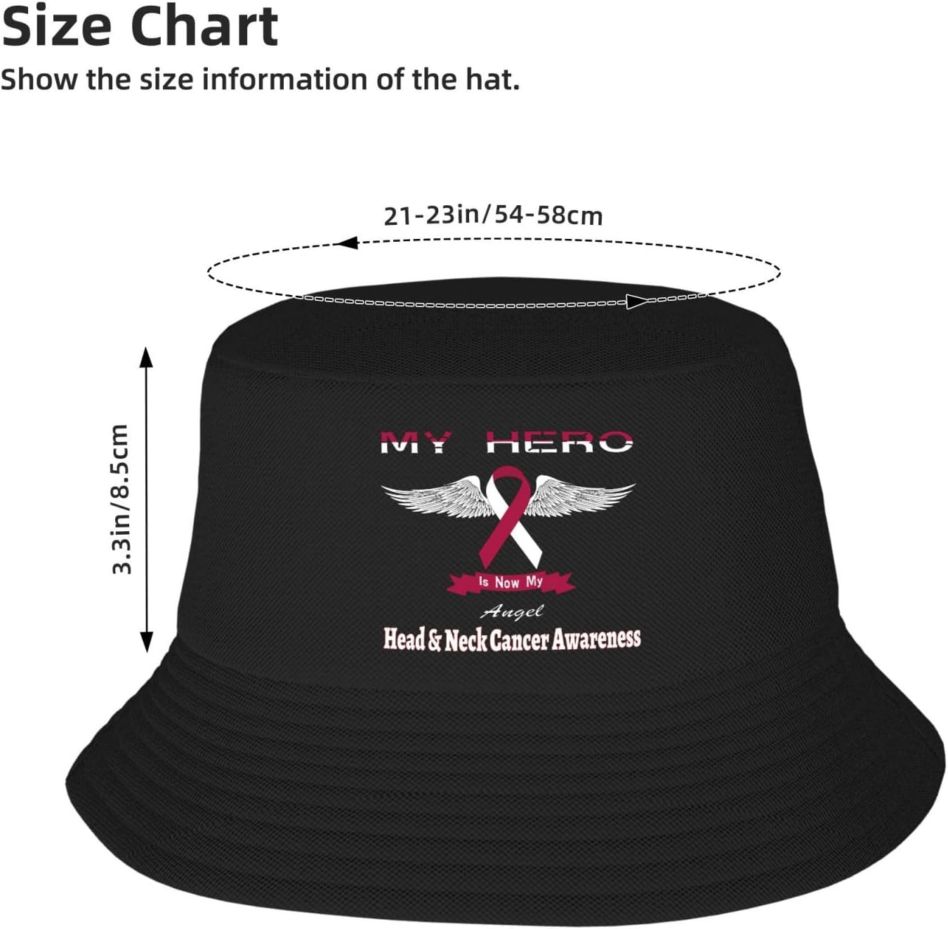My Hero is Now My Angel Head & Neck Cancer Awareness – Sombreros de pescador de doble tejido para mujereshombres, sombrero de pescador para adultos,