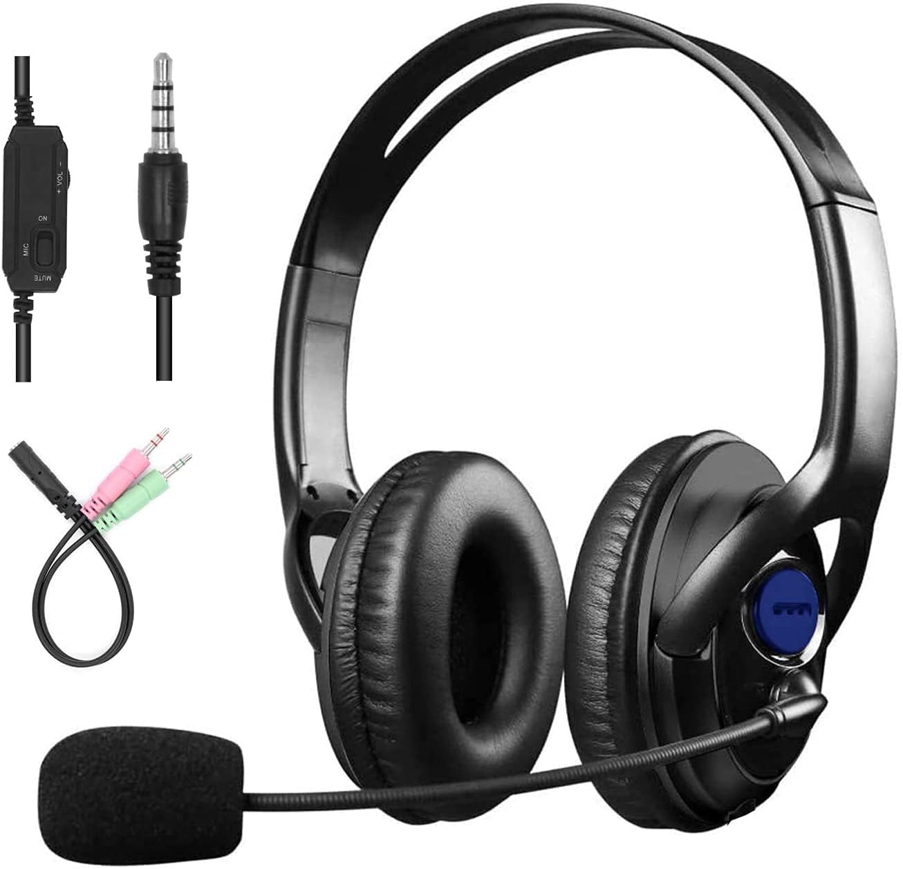 Auriculares de computadora de 0.138 in con micrófono, auriculares de oficina de ajuste cómodo con control de volumen en línea, auriculares sobre la