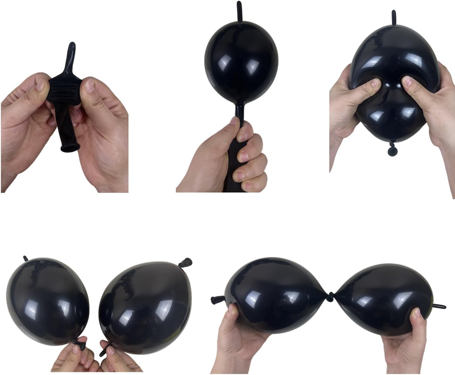 Globos de enlace, 100 globos pequeños de látex negro de 6 pulgadas, globos de cola de aguja de enlace rápido conectados para decoración de