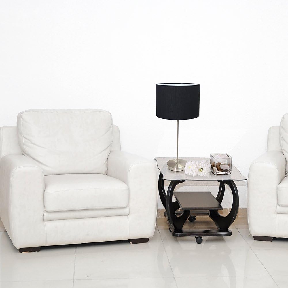 Simple Designs LT2040-BLK – Lámpara de palo de metal estándar de 23 pulgadas con base redonda y pantalla de tela de tambor para decoración del