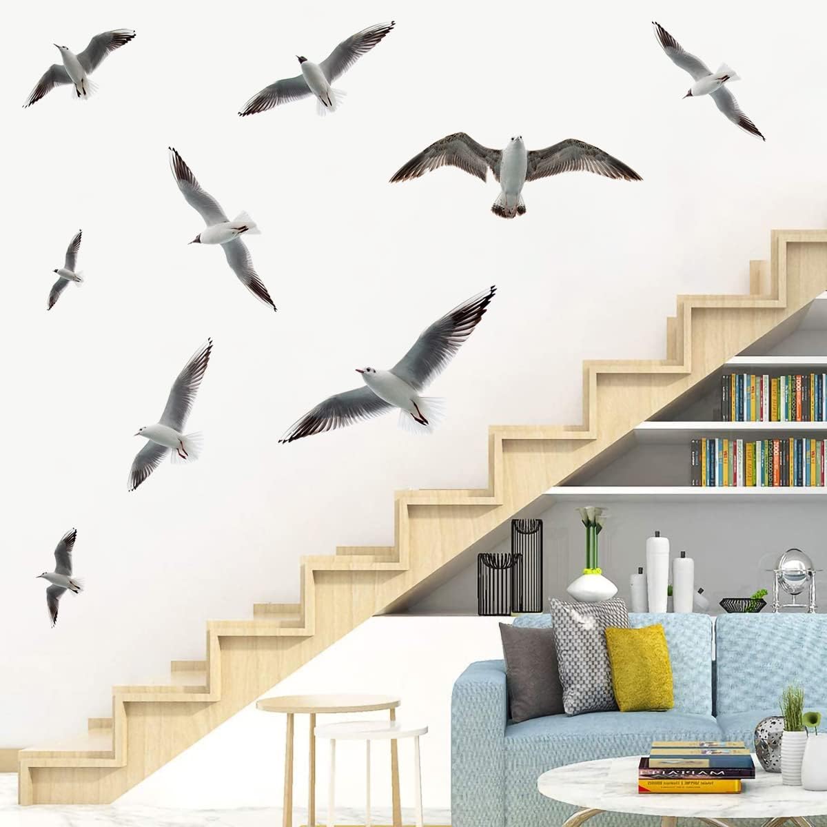 MEFOSS Calcomanías de pared de gaviota 3D para despegar y pegar, calcomanías de vinilo para decoración de pared de pájaros marinos voladores para