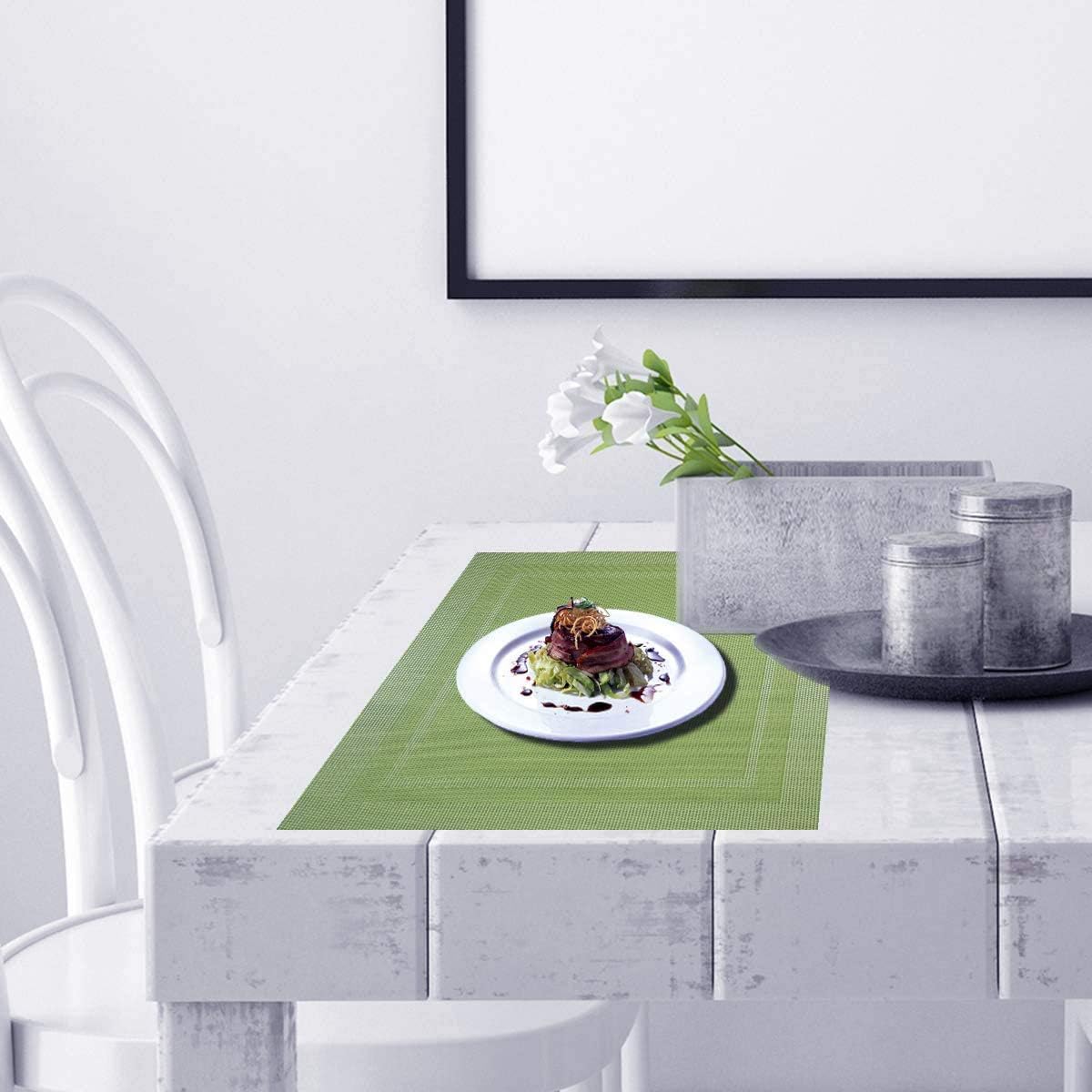 PIGCHCY Manteles individuales lavables de vinilo, elegantes manteles individuales resistentes al calor para mesa de comedor, juego de 4 unidades,