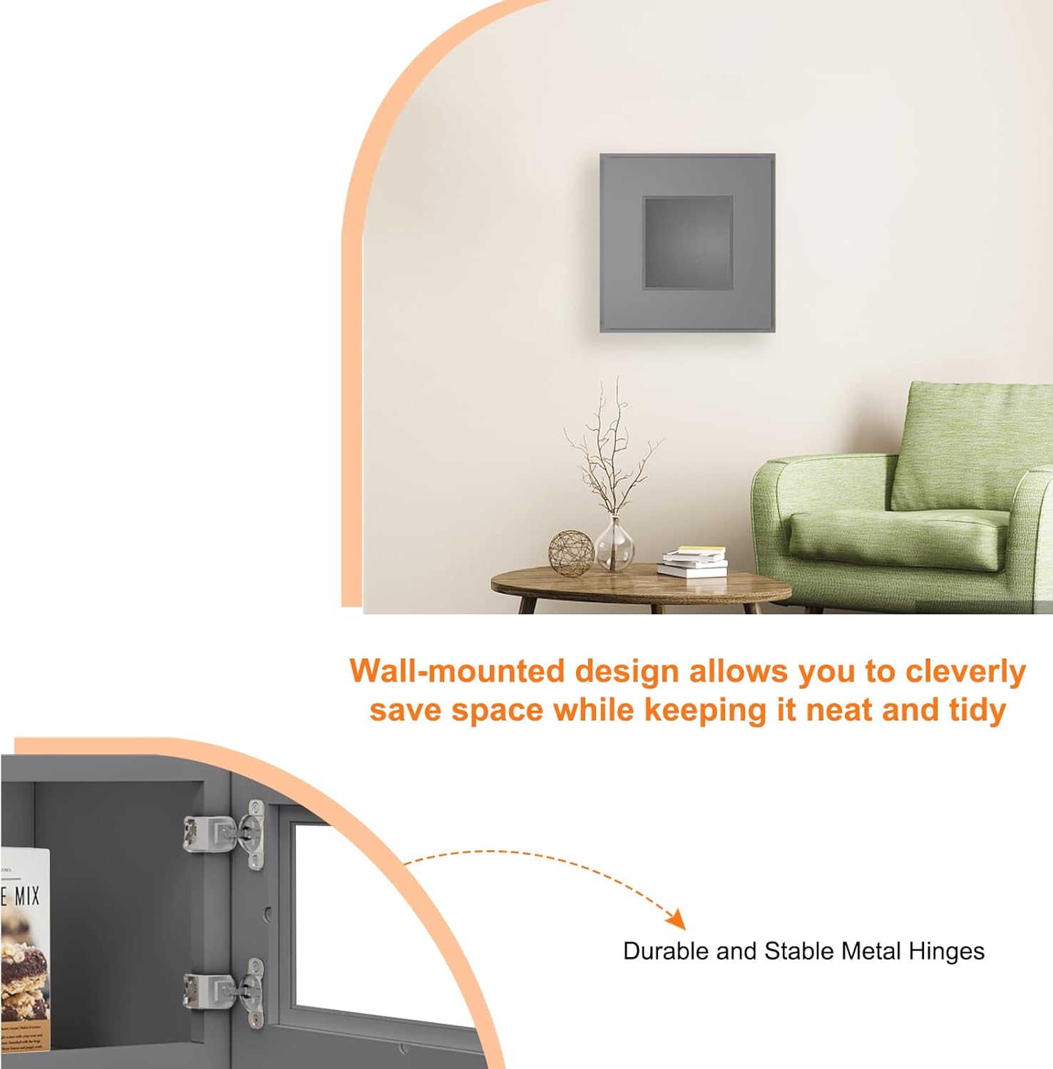 LOVMOR Armarios de pared, botiquines con puertas de cierre suave, muebles decorativos para salas de estar, dormitorios, cocinas, lavaderos (vidrio
