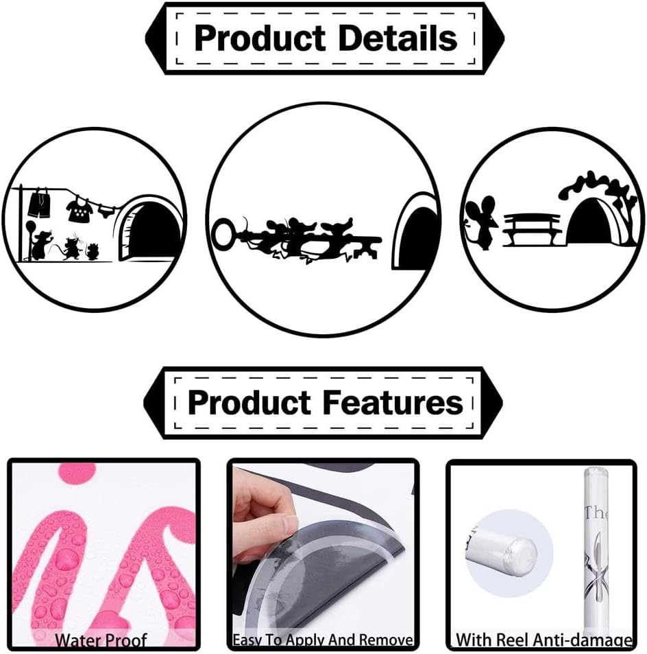 PLIGREAT 6 calcomanías de pared 3D con agujero de ratón, vinilo extraíble para sala de juegos, sala de estar, dormitorio, sótano, decoración de