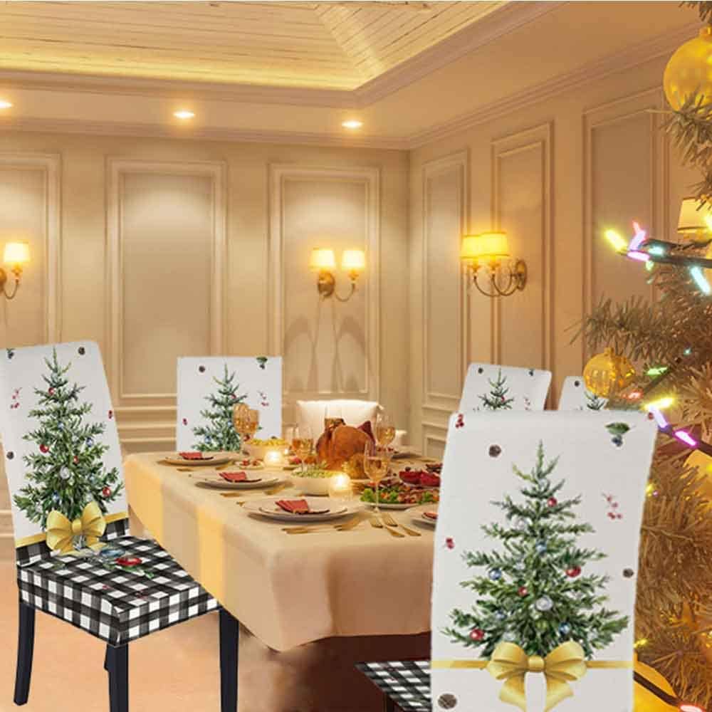 Juego de 4 fundas para sillas de comedor de Navidad, fundas elásticas para sillas Parsons, diseño de árbol de Navidad a cuadros, decoración de