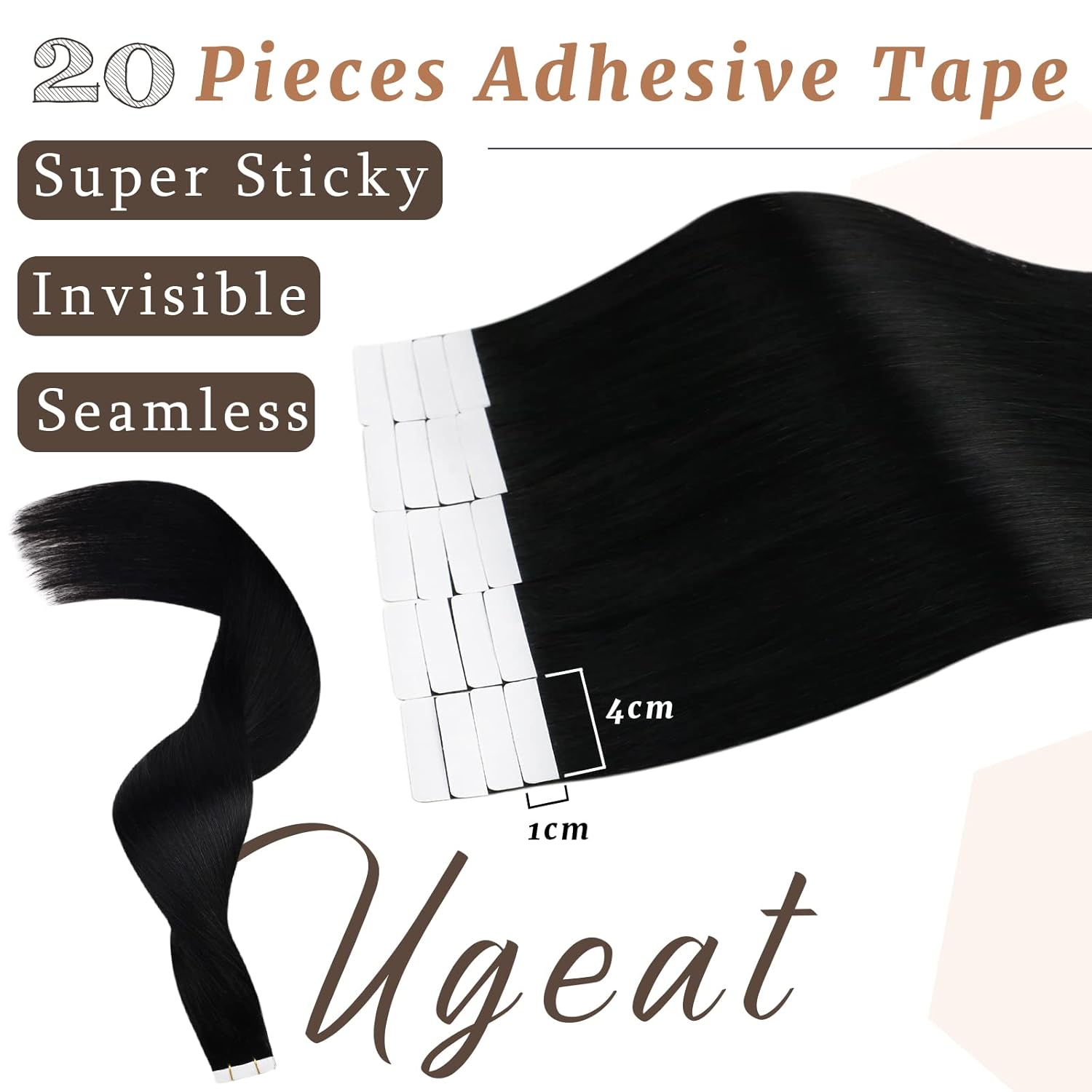 Ugeat Extensiones de cabello humano Remy con cinta