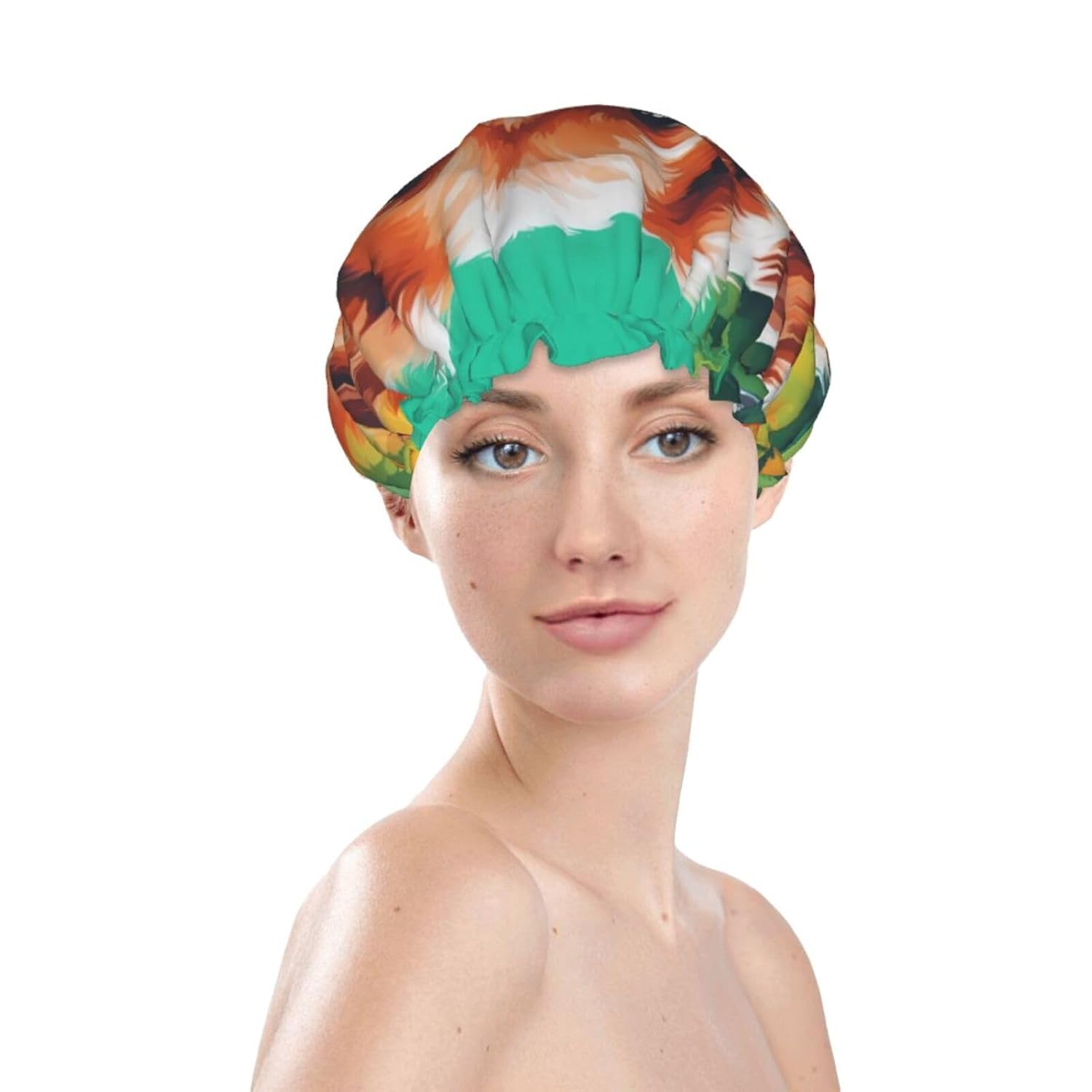 A Cute Dog Reusable Double Layer Waterproof Shower Cap With Elastic Cord For Home Cleaning Facial Care Shower