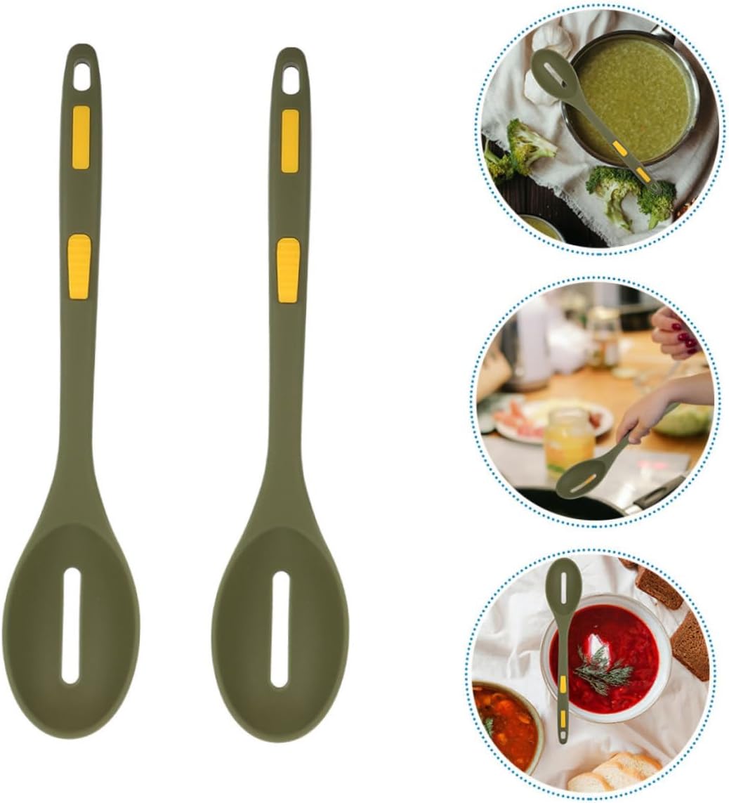 Cucharas de silicona para untar, 2 unidades, colador antiadherente, herramientas para hornear, cuchara de mezcla antiadherente, cucharas ranuradas