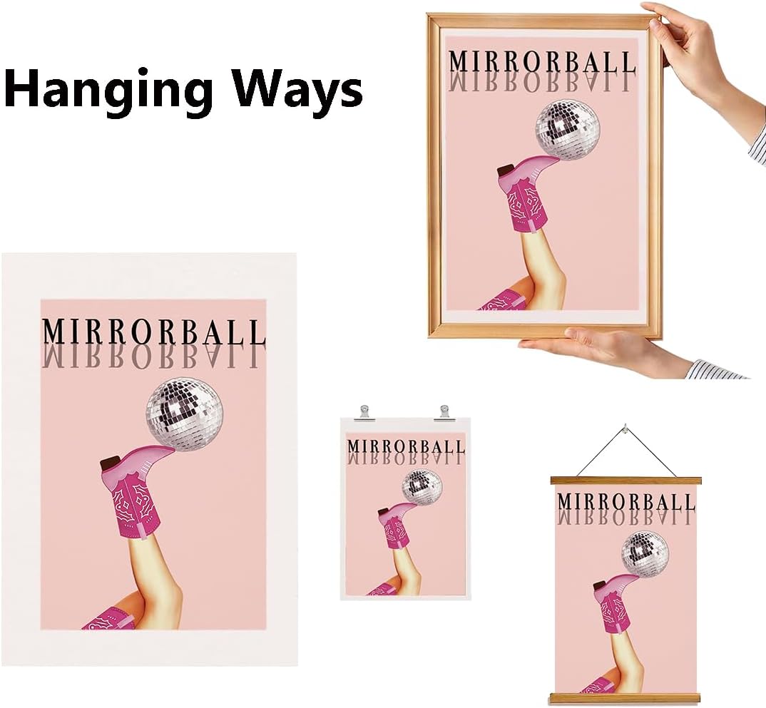 Cyprethy Funky Mirrorball – Lienzo decorativo para pared, póster de decoración de botas de vaquera occidental, arte de pared femenino rosa intenso,