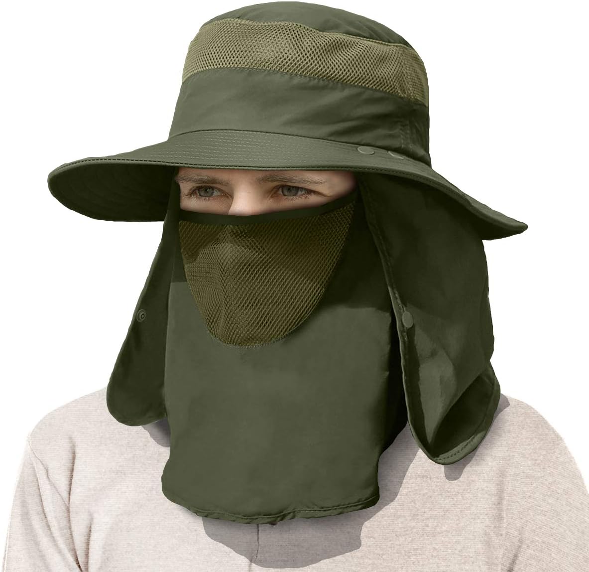 IYEBRAO – Sombrero de sol para hombre al aire libre con solapa para el cuello, protección UV, ala ancha, sombrero de pesca para senderismo, safari,