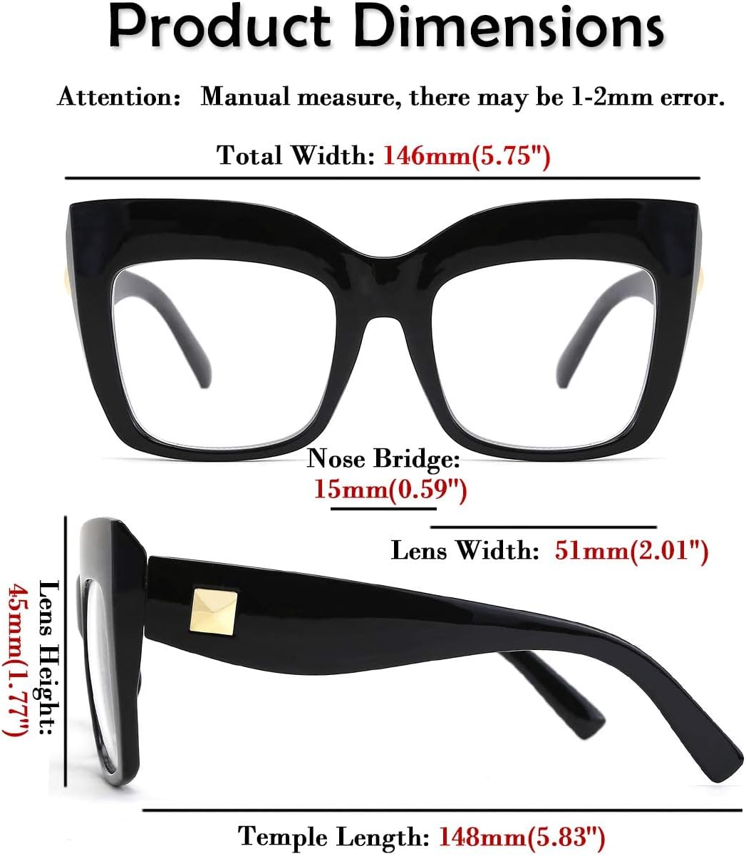 FEISEDY Gafas de lectura cuadradas de gran tamaño con filtro de luz azul para mujer B2627