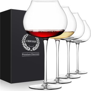 Juego de 4 copas de vino de 23 onzas, cristal soplado a mano, copa de vino blanco o vino tinto, copa de vino Act Deco de tallo largo, gran regalo Juego de 4 copas de vino de 23 onzas, cristal soplado a mano, copa de vino blanco o vino tinto, copa de vino Act Deco de tallo largo, gran regalo