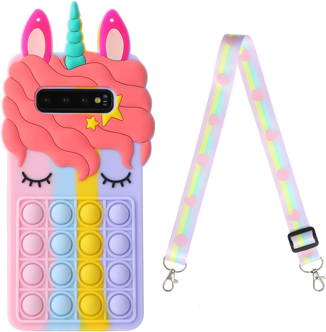 Lubiogio Funda de silicona suave para Samsung Galaxy S10+Plus de 6.4 pulgadas con correa, diseño 3D de dibujos animados kawaii para niñas, mujeres,