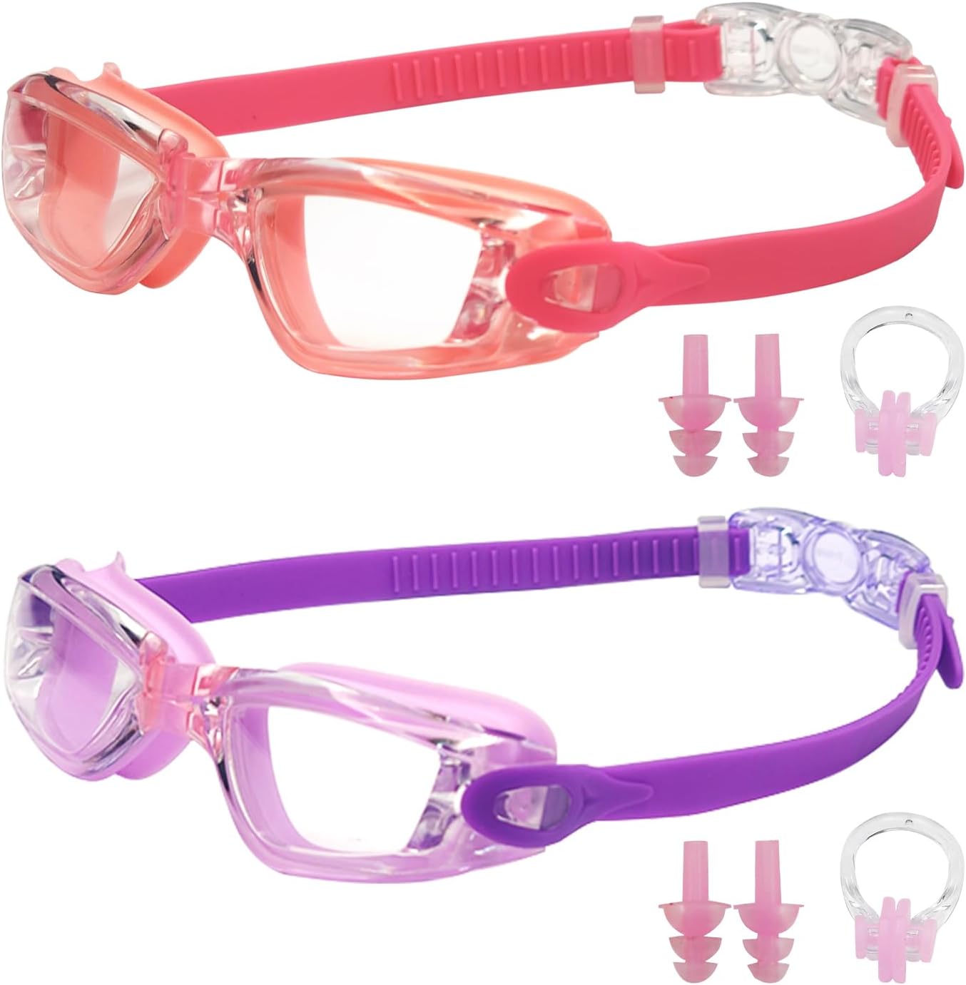 Sinca Gafas de natación para niños, paquete de 2 unidades, impermeables, antiniebla, anti-UV, gafas de natación para niños y niñas