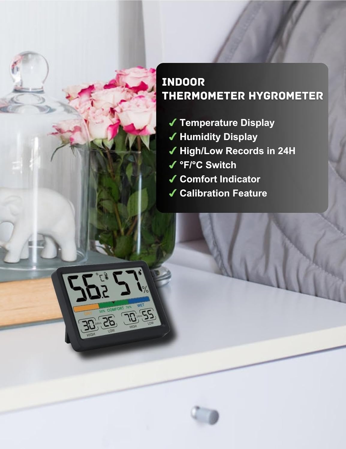 Medidor de humedad, termómetro e higrómetro de interior, medidor de monitor de temperatura ambiente, pantalla de humedad y temperatura altabaja,