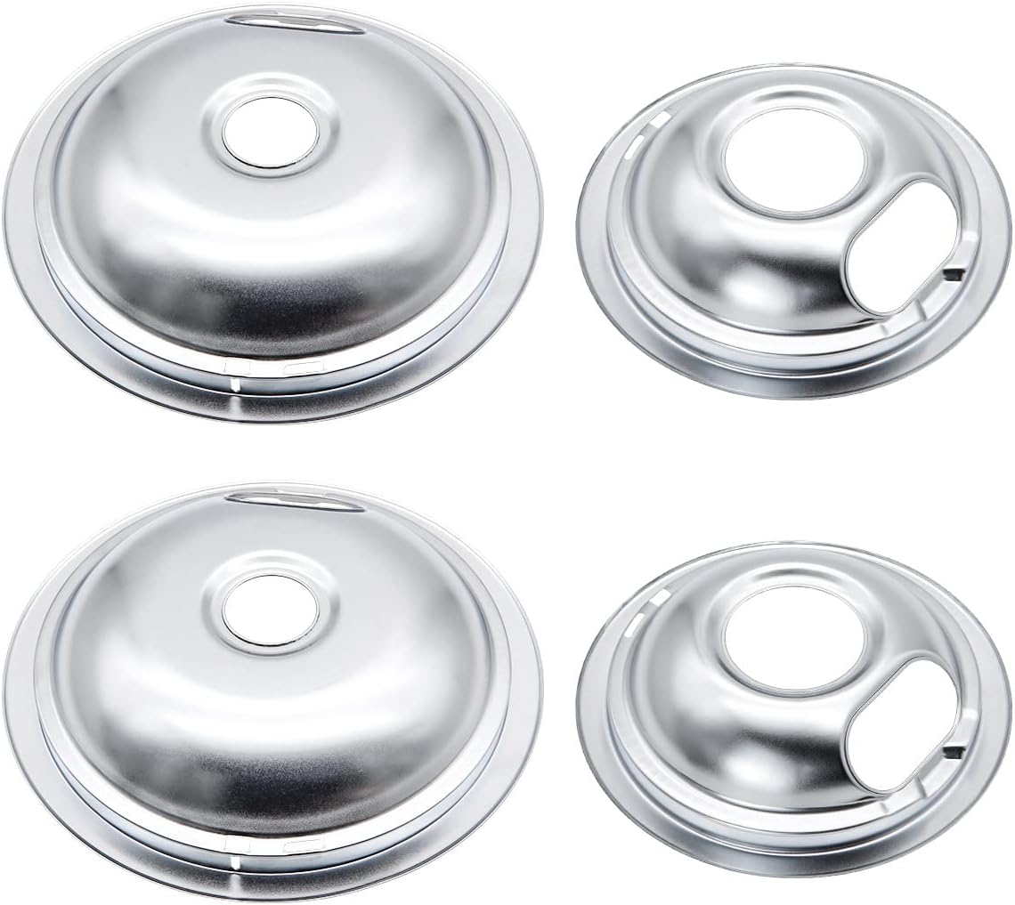W10196405 y W10196406 bandejas de goteo cromadas – Compatible con Whirlpool Electric Range – Incluye 2 sartenes de 6 pulgadas y 2 de 8 pulgadas,
