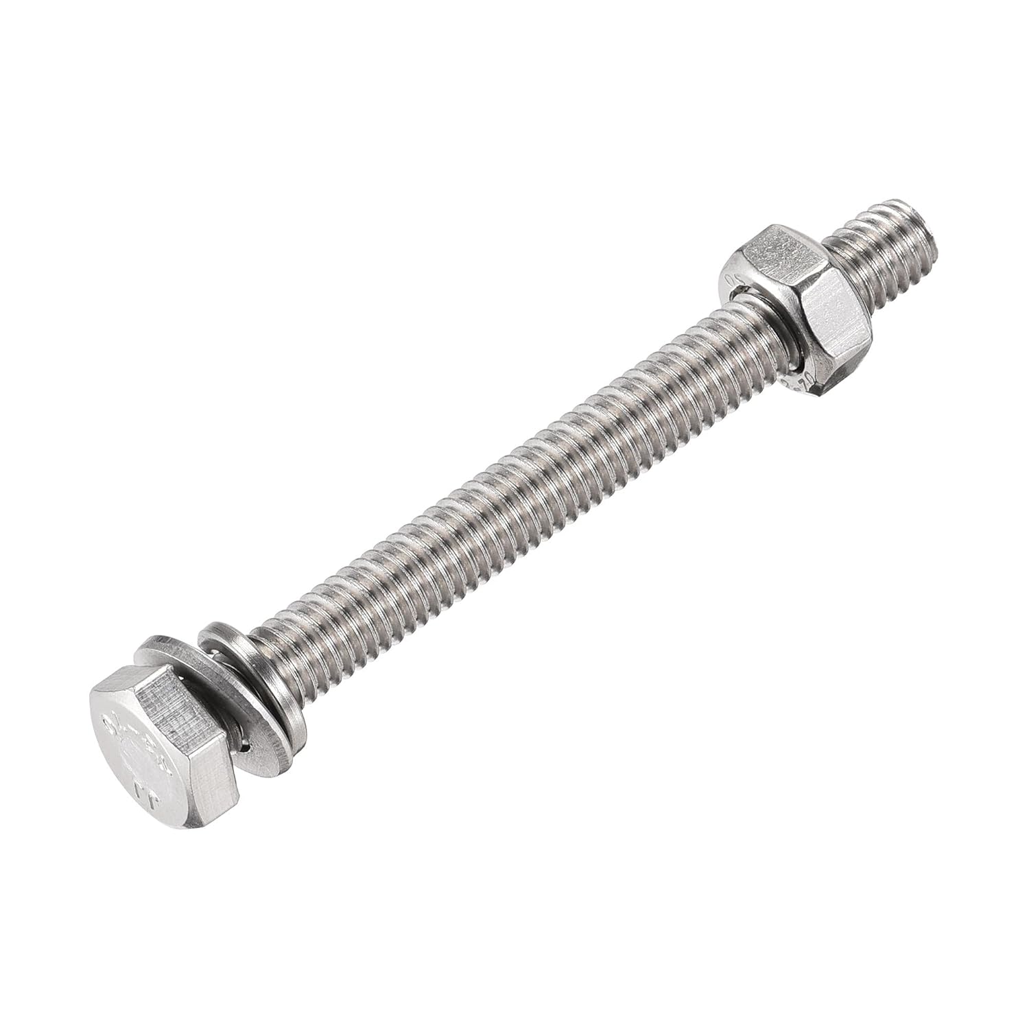 uxcell Tornillos de cabeza hexagonal M6 x 2.559 in, tuercas, kits de arandelas planas y de bloqueo, pernos hexagonales de rosca completa de acero