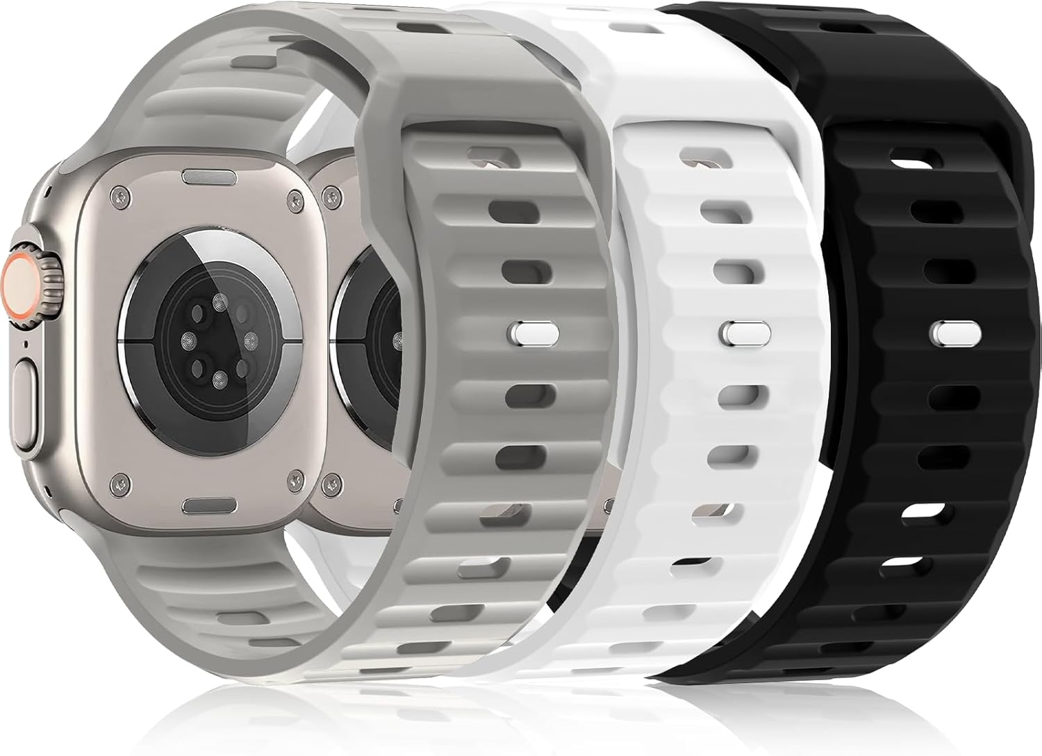 Paquete de 3 correas deportivas compatibles con Apple Watch Ultra Band de 1.929 in, correa de silicona impermeable ajustable para iWatch Series