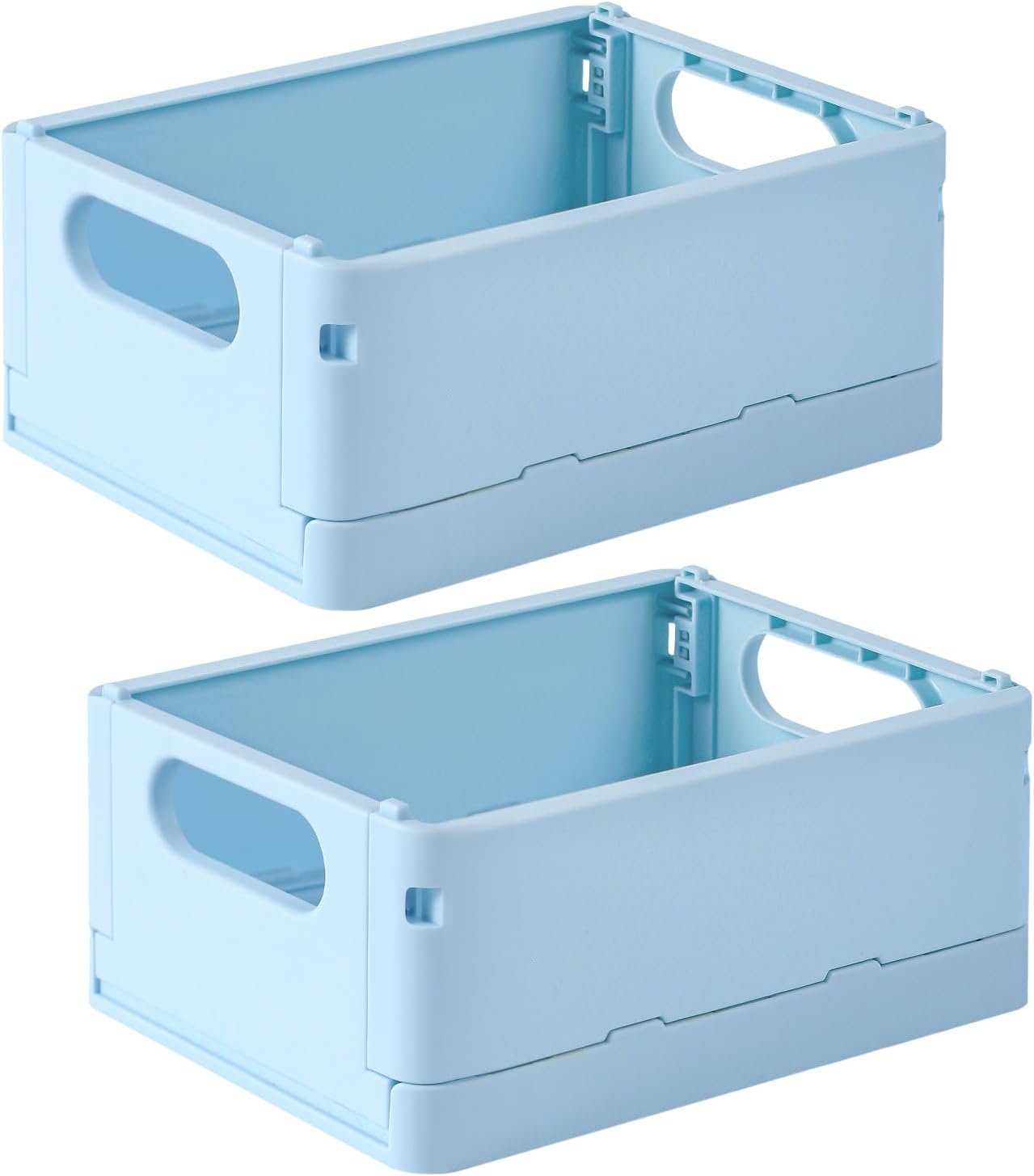 TRZZ Paquete de 2 mini cajas organizadoras de plástico plegables de plástico, contenedores apilables lindos para oficina y hogar, dormitorio, baño y