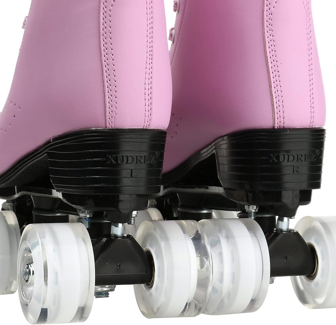 Patines para mujer, de piel sintética, patines brillantes ajustables, patines de 4 ruedas, de doble línea para chica.
