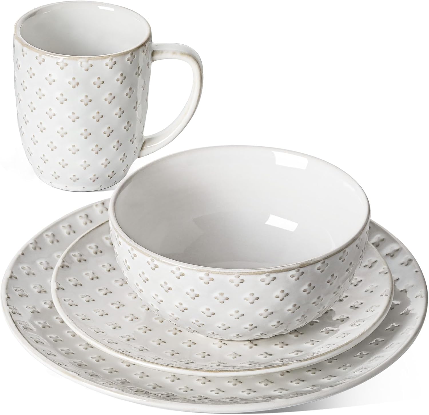 LE TAUCI Juego de vajilla de 4 piezas, platos y cuencos de cerámica con tazas, regalo de inauguración de la casa, sirve para 1 (platos llanos de 10