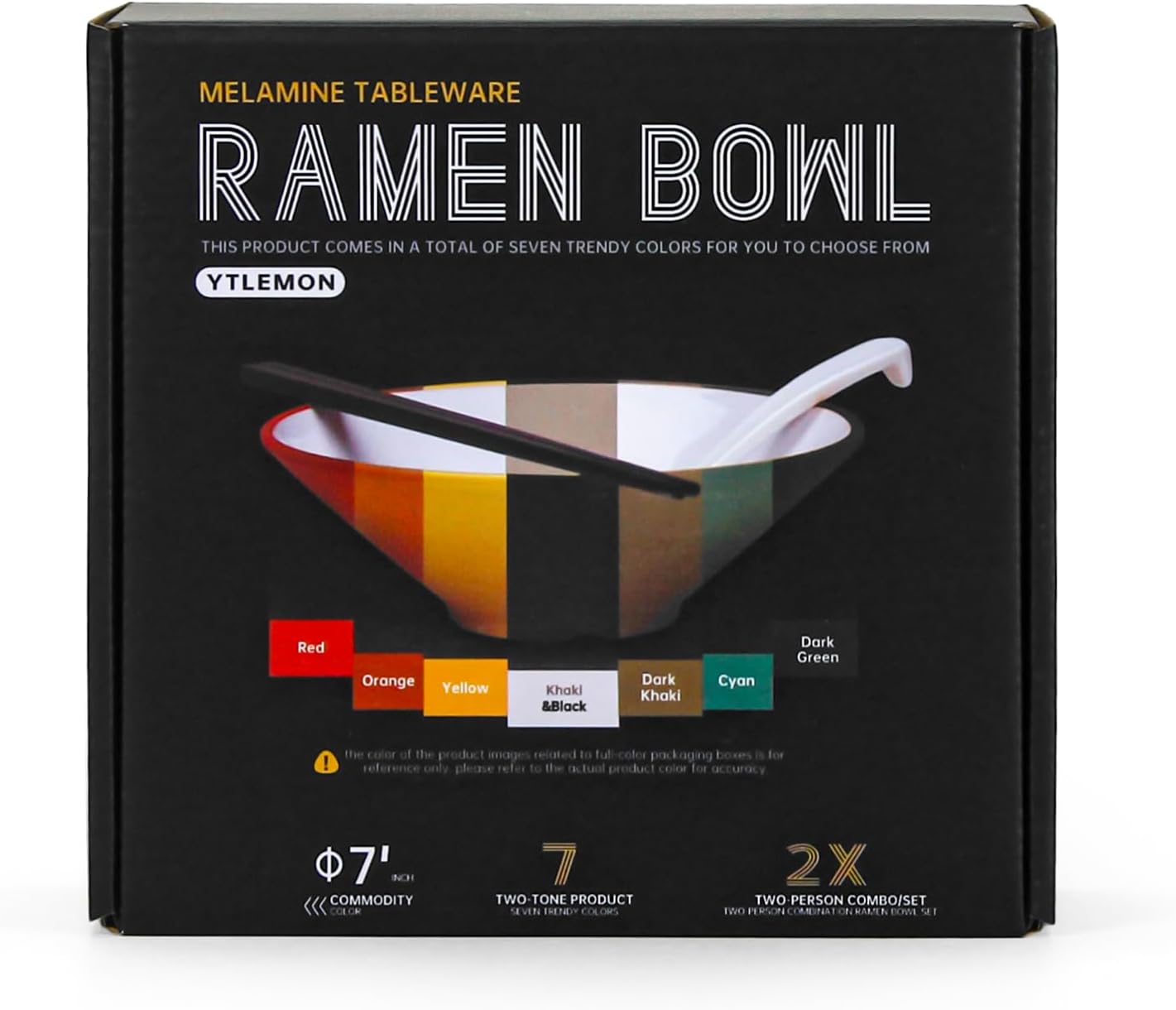 Juego de cuencos de plástico para ramen, 2 juegos de 20 onzas de doble cara a juego con palillos y cucharas para cereales de ensalada, vajilla