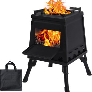 Lineslife Estufa de campamento de leña, estufa de leña portátil de hierro fundido, estufa de leña negra con funda de transporte para mochileros Lineslife Estufa de campamento de leña, estufa de leña portátil de hierro fundido, estufa de leña negra con funda de transporte para mochileros