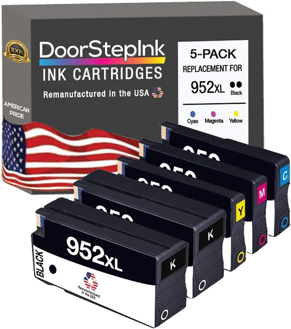 DoorStepInk Recambios de cartucho de tinta remanufacturados en los Estados Unidos para HP 952XL (2 negros, 1 cian, 1 magenta, 1 amarillo) 5 unidades