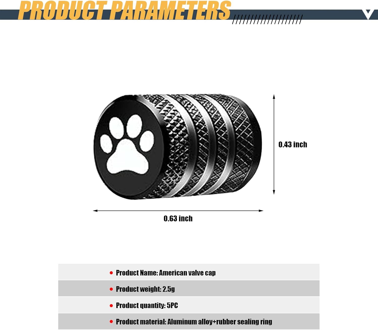5 tapas de vástago de válvula de neumático, metal con forro resistente a fugas tapa de aire para neumáticos, patas de perro (negro)