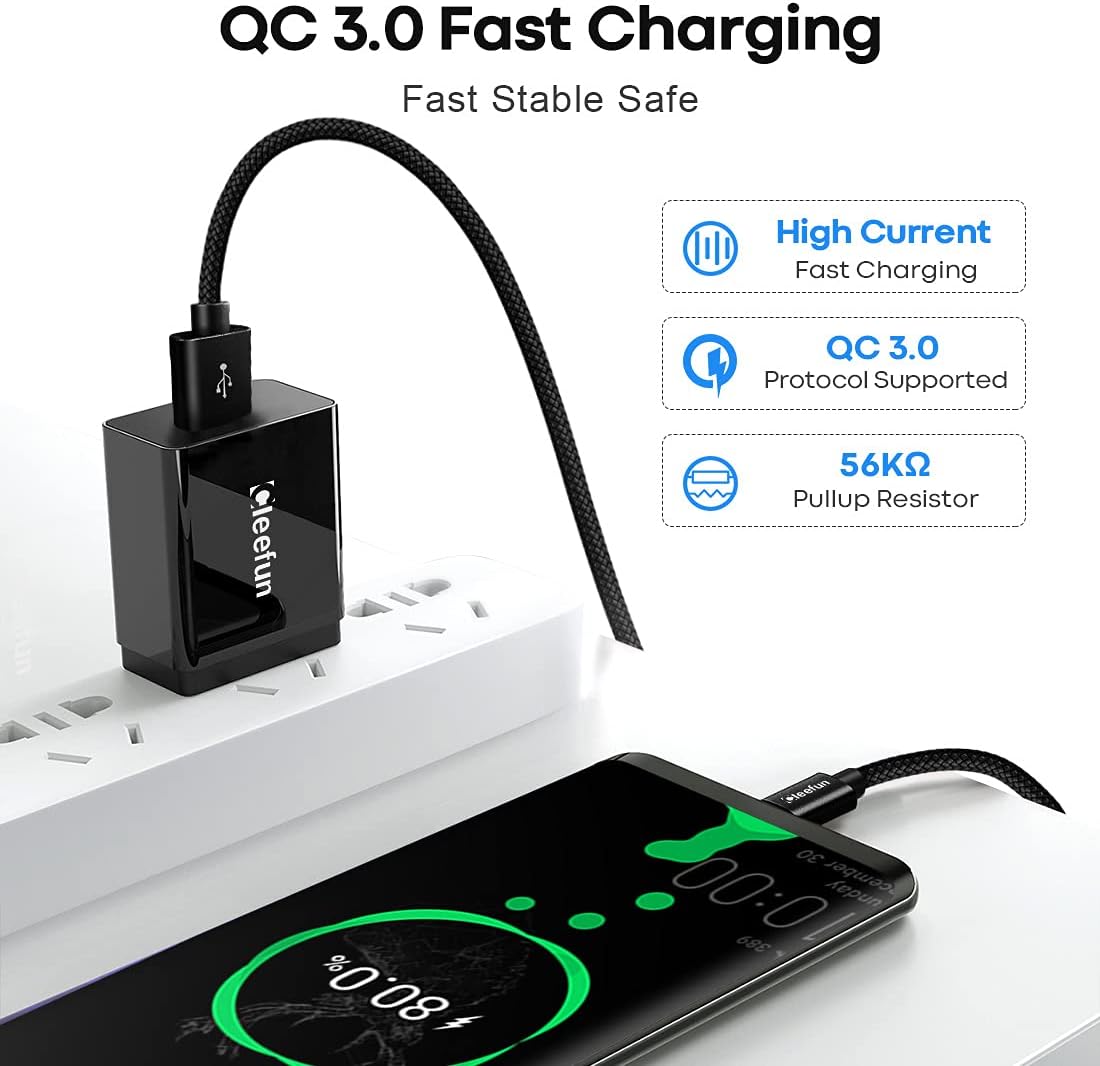 CLEEFUN Cable tipo C de 20 pies de largo, USB A 2.0 a USB C, cable de carga trenzado de nailon compatible con Samsung Galaxy Note, L-G, Moto, Pixel,