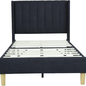 AGARTT Base de cama tapizada tamaño individual con cabecero y estribo, soporte de listones de madera, no necesita somier, fácil montaje, lino negro AGARTT Base de cama tapizada tamaño individual con cabecero y estribo, soporte de listones de madera, no necesita somier, fácil montaje, lino negro