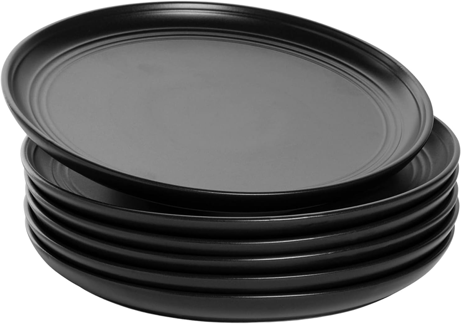 Double Line – Plato de ensalada de 8.25 pulgadas, juego de 6, negro mate
