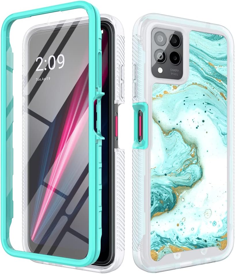 TJS Funda compatible con T-Mobile Revvl 6X Pro 5G, Revvl 6 Pro 5G, con protector de pantalla incorporado, TPU de cuerpo completo, mármol mate,