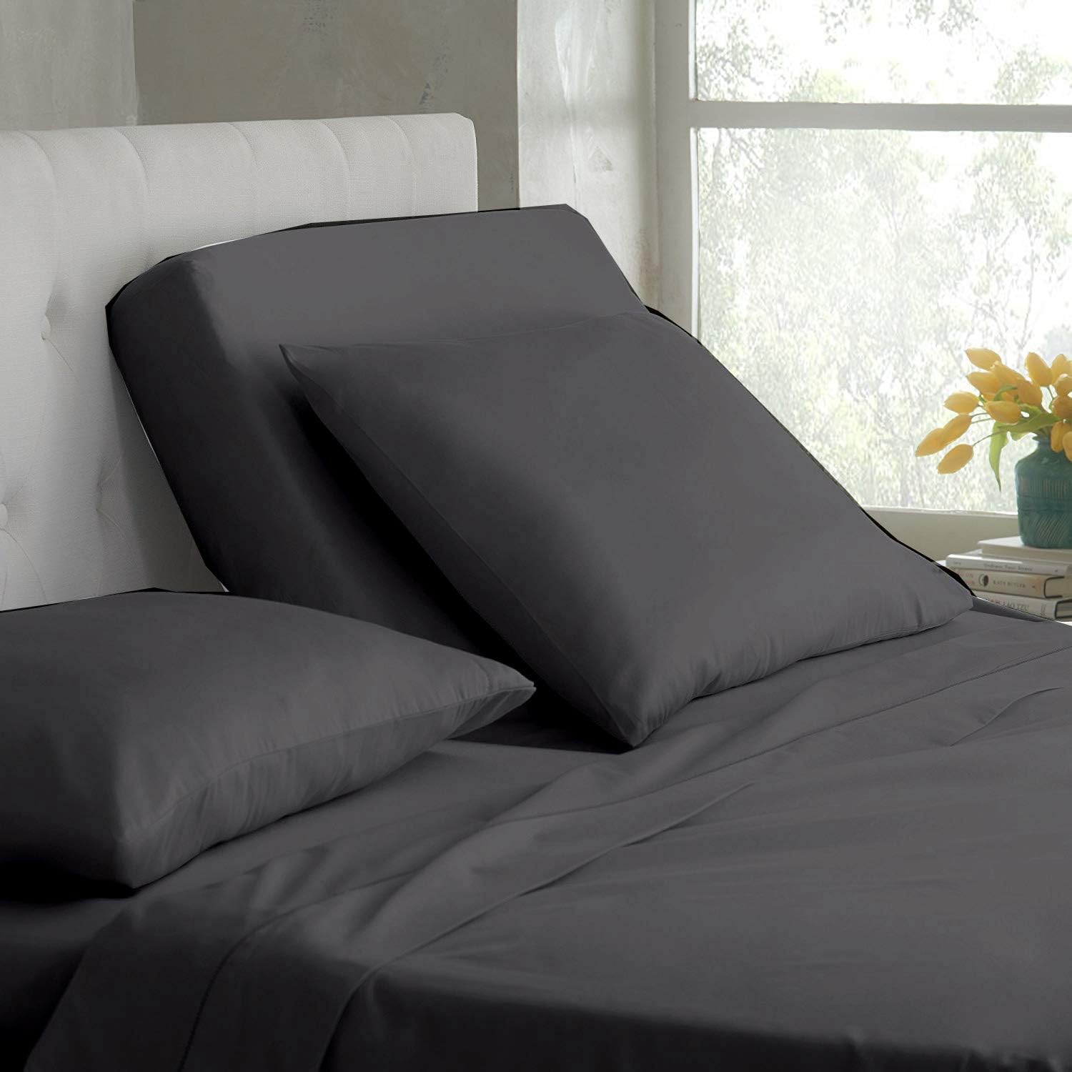 Sábanas para cama con número de sueño, tamaño King dividido, sábanas King divididas para cama de números de sueño, 100% algodón egipcio, gris oscuro