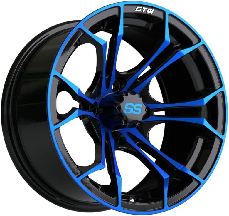 GTW Combo de ruedas y neumáticos para carrito de golf de 14 pulgadas, ruedas GTW Spyder azulnegro en neumáticos Predator todo terreno de 23 x 10-14