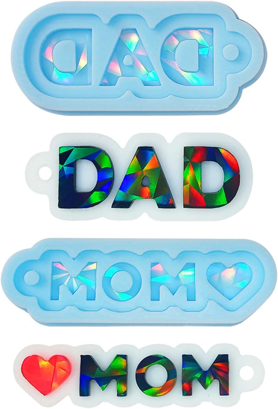 Molde de silicona brillante para mamá y papá, molde de luz y adorno, llavero de bricolaje, joyería de resina epoxi, moldes para manualidades de