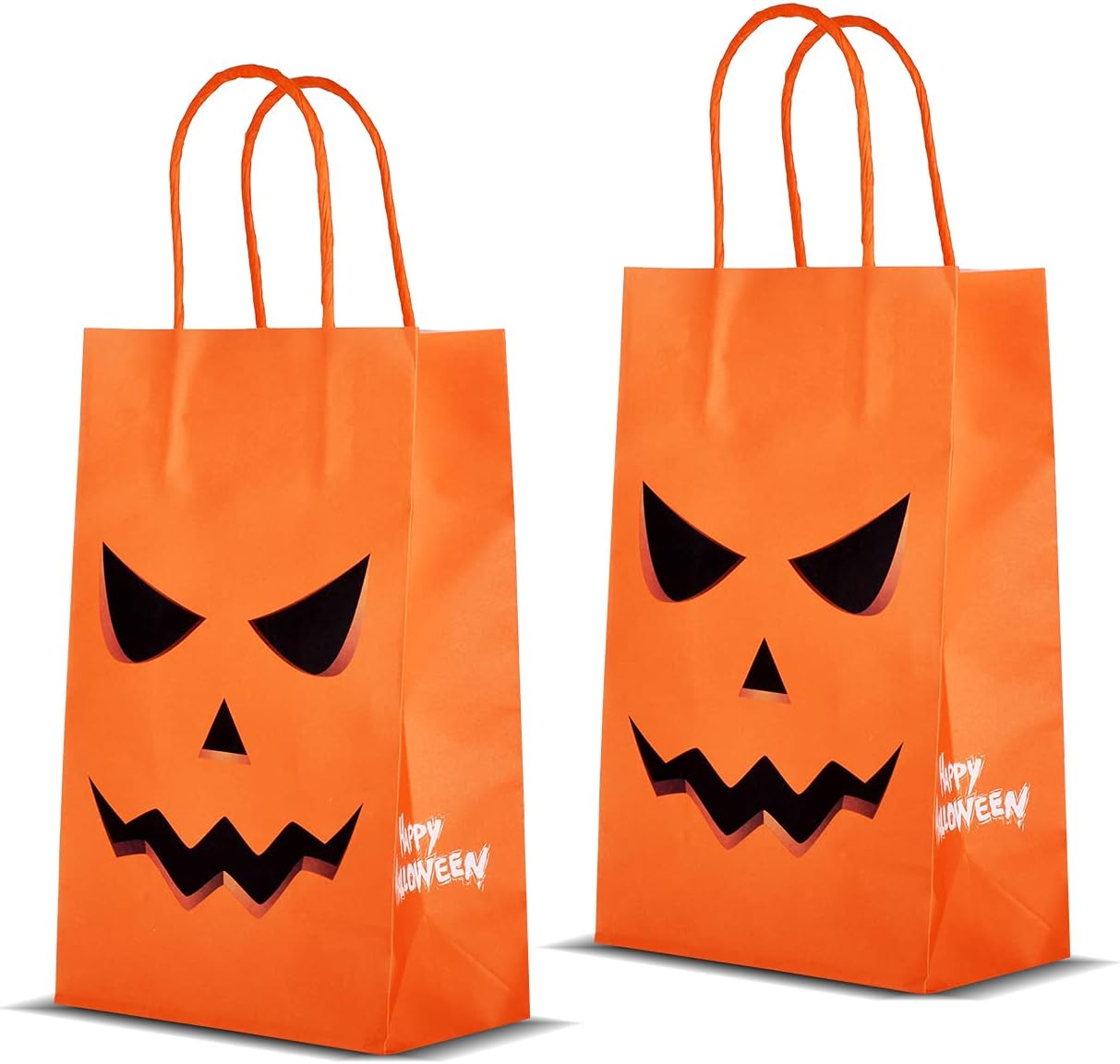 Gatherfun Bolsas de regalo de papel kraft con diseño de calabazas aterradoras con asa, bolsas de regalos para fiesta de Halloween, paquete de 24, 9