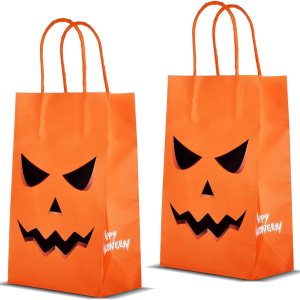 Gatherfun Bolsas de regalo de papel kraft con diseño de calabazas aterradoras con asa, bolsas de regalos para fiesta de Halloween, paquete de 24, 9 Gatherfun Bolsas de regalo de papel kraft con diseño de calabazas aterradoras con asa, bolsas de regalos para fiesta de Halloween, paquete de 24, 9